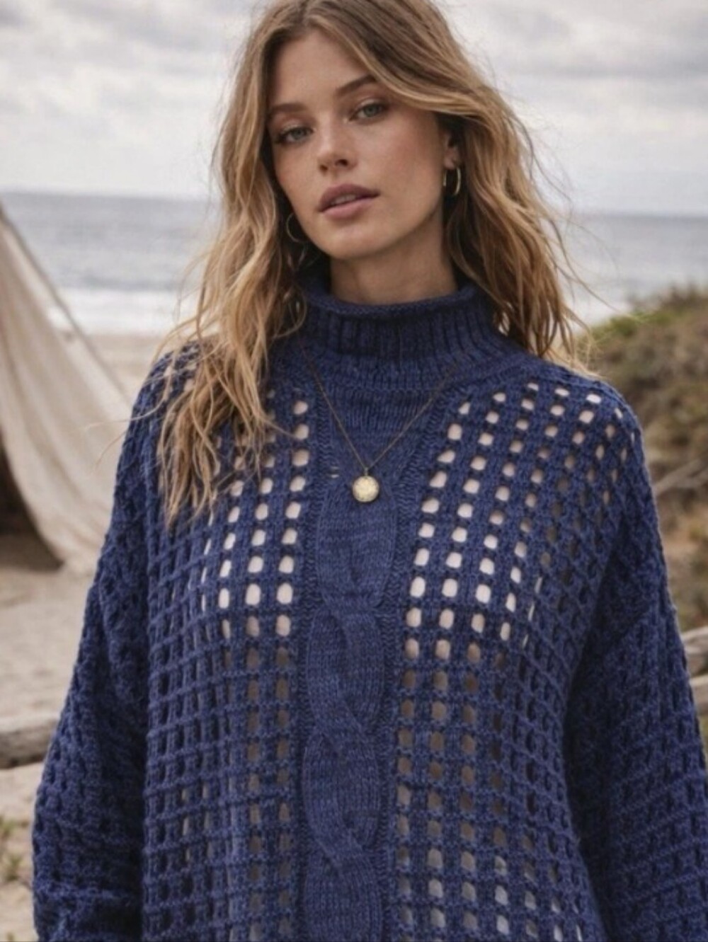 Free People Cable Knit Open Stitch Sweater Beach Summer
